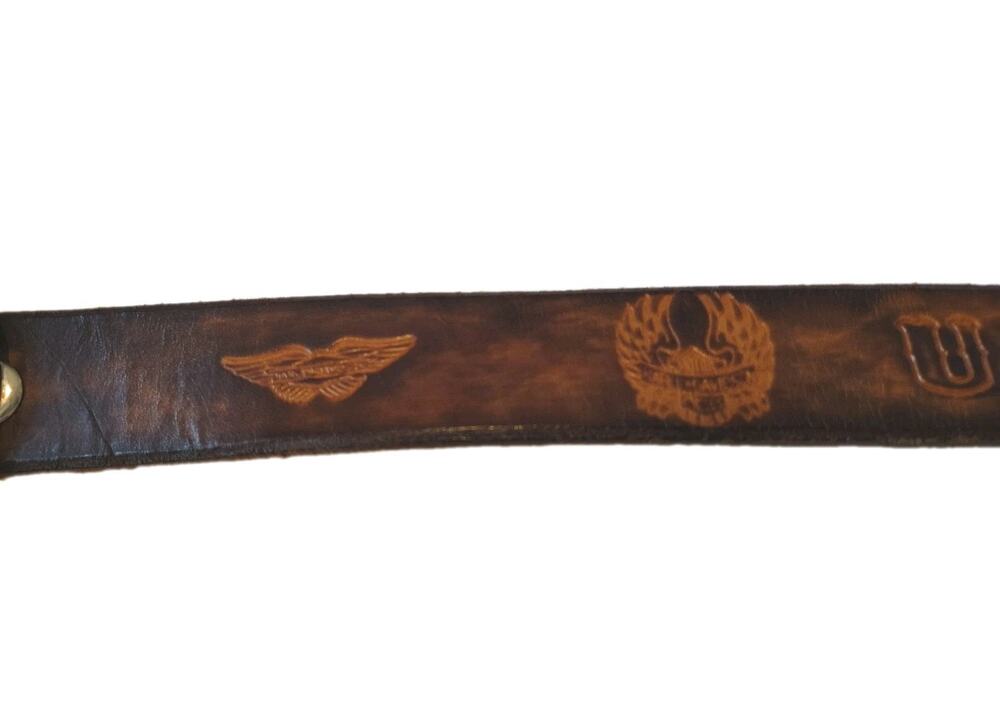 Harley Davidson Unbreakable Brown Leather Embossed Biker Belt Size 32-35
